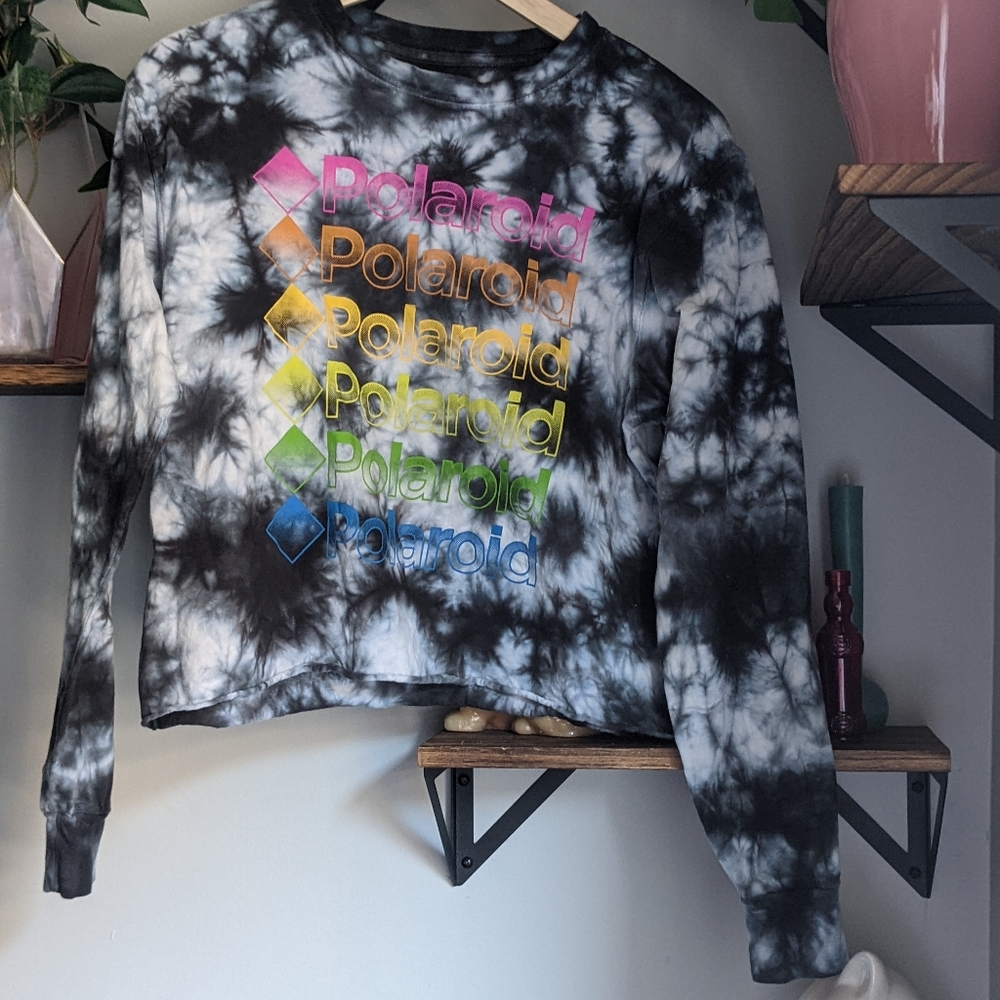 Polaroid logo tie dye rainbow crop top